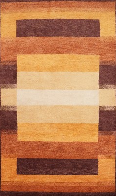 Earthy Modern Handmade Rug 4x6 with Stripes Walnut and Caramel Hues Carpet