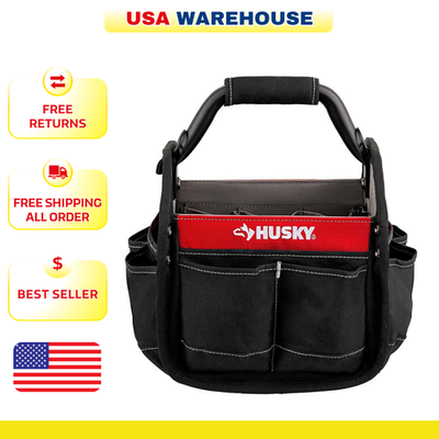 #ad Husky Tool Bag 10 in 15 Pocket Open Top Tote Water Resistant Rotating Handle $24.38