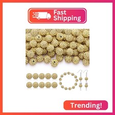 105pcs 10mm Rhinestone Beads for Jewelry Making, Light Yellow Shiny Round Disco