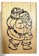 Santa Claus Toy Sack Rubber Stamp Wood Mount 1.5x2" Christmas St Nick Presents