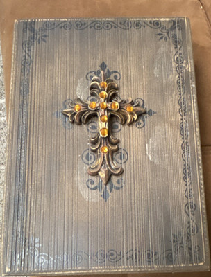 Divine Romance Collection Rustic Wood Book Box with Jeweled Cross Antique Finish
