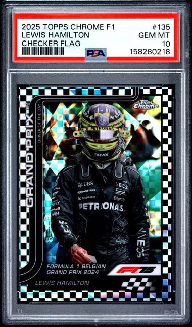 2025 Topps Chrome Formula 1 Checker Flag Lewis Hamilton PSA 10 Gem MT Pop 3 view 1