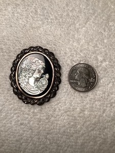 Vintage Black And White ￼Cameo Brooch Pendant ￼