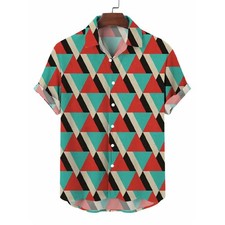 Mens Casual Vintage Geometric Print Short Sleeve Shirt