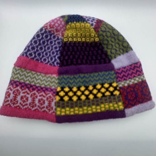 Vintage Colorful Patchwork Knit Beanie Hat Solmate Style Fleece Lined Boho