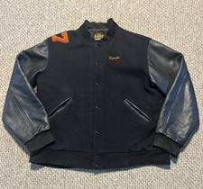 Vtg Game Sportwear Ltd. Made in USA Black & Black Letterman Coat Size 2XL Long
