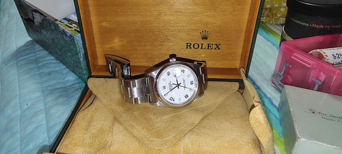 Rolex 115210 Oyster Perpetual Date 34 mm White Roman Dial Auto...