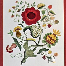 Vintage Crewel Embroidery Kit Jacobean Floral Vine Scrolling Flowers