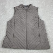 Chicos Beige Quilted Vest Size 2 Lightweight Full Zip Pockets Lined