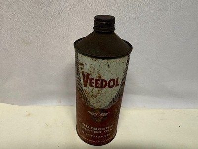 vintage Veedol Fying ''A''  wings outboard Motor oil empty can red color 9'' w/ cap