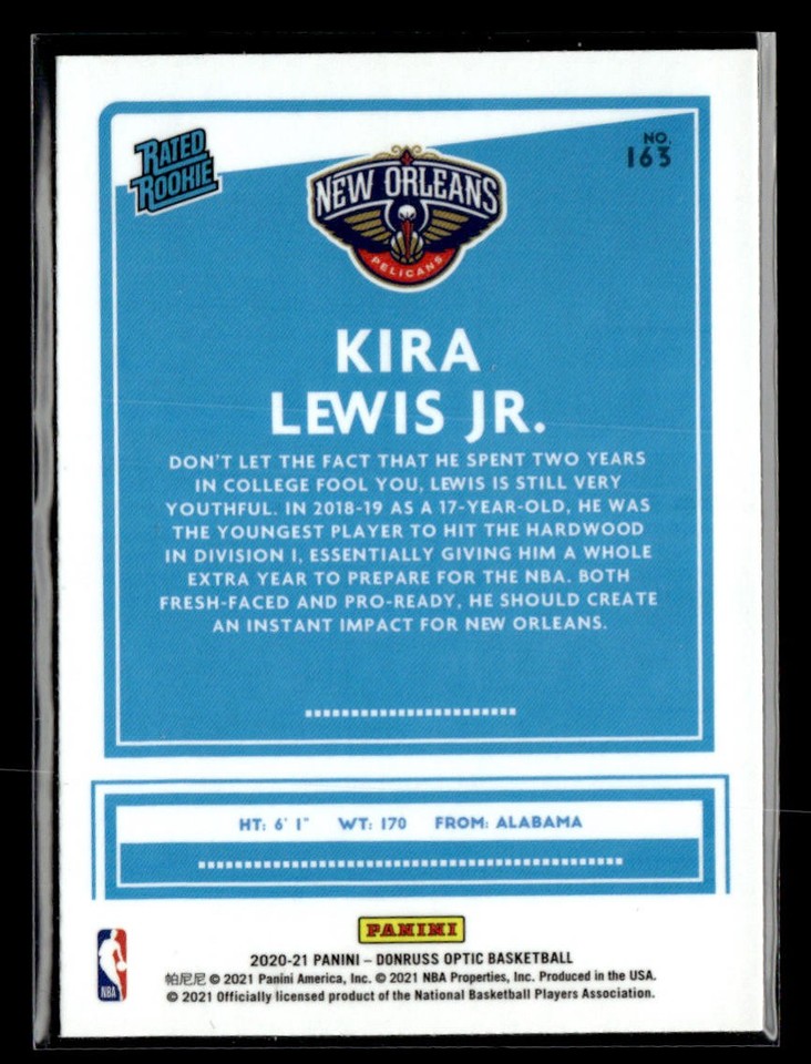 2020-21 Donruss Optic #163 Kira Lewis Jr. Rookie Card New Orleans ...