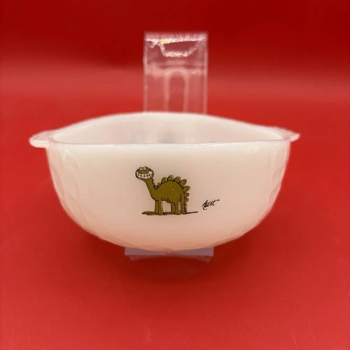 Vintage Anchor Hocking Fire King BC Johnny Hart Caveman Dinosaur Cereal Bowl USA
