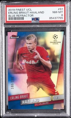 2019 FINEST CHAMPIONS LEAGUE #91 ERLING BRAUT HAALAND ROOKIE RC 100/150 PSA 8