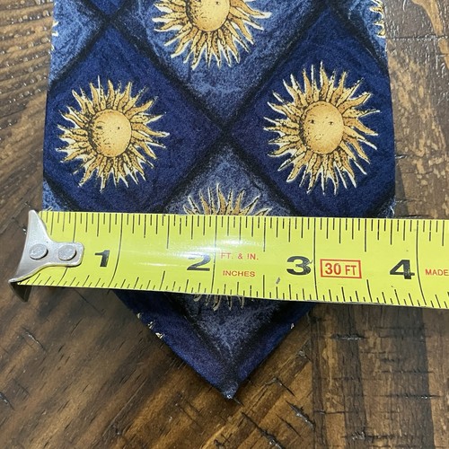 Lands End 100% Silk Moon Tie Blue Yellow Classic 57” x 3.75” Hand Sewn in USA - Picture 8 of 8