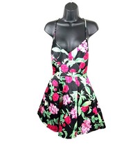 Summer Sale Floral Satin look Mini Dress With Lace Back V-Neck