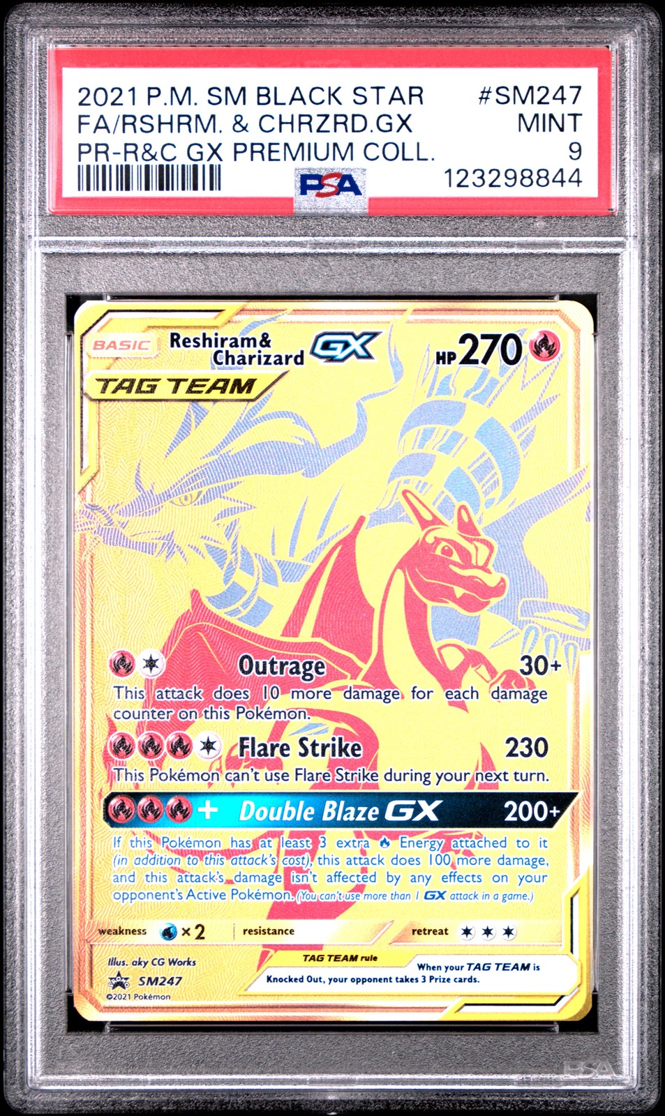 2021 POKEMON SM BLACK STAR PROMO #SM247 FULL ART/RESHIRAM & CHARIZARD GX PSA 9