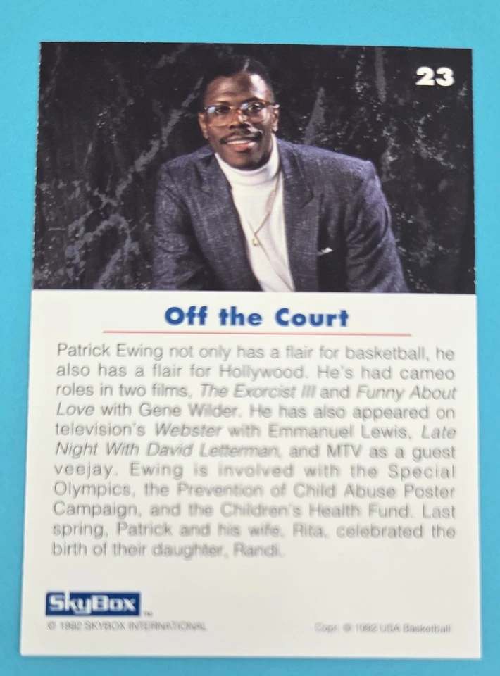 1992 SkyBox USA #23 Patrick Ewing USA BASKETBALL Card 1F - Image 2 of 2