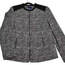 Doncaster Collection Houndstooth Blazer Jacket Full Zip Black Trim Women's