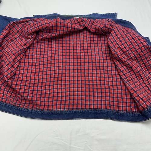 VTG 80's OshKosh Denim Trucker Jacket Mens Red Plaid Lined Distressed Size 48 XL - Picture 23 of 23