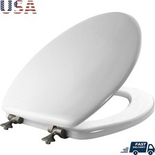 Enameled Wood Toilet Seat Brushed Nickel Hinges Stay Tite Durable Fixture New