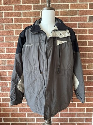 Columbia Mens Large Gray Black Waterproof Jacket Coat Omni Tech Outdoor Hiking