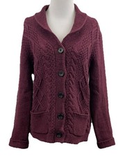 Eddie Bauer Woman's Medium Burgundy Cable Knit Button Cadigan Sweater  Pockets
