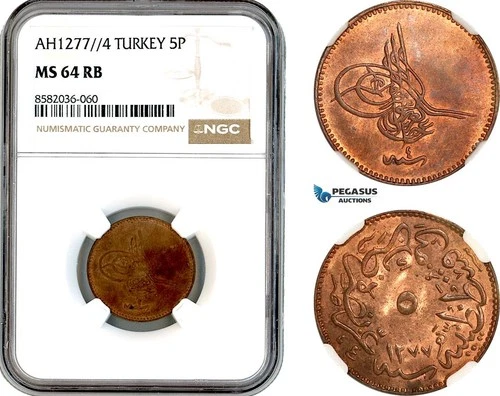AL192, Turkey, Ottoman Empire, Abdülaziz, 5 Para AH1277//4, NGC MS64RB