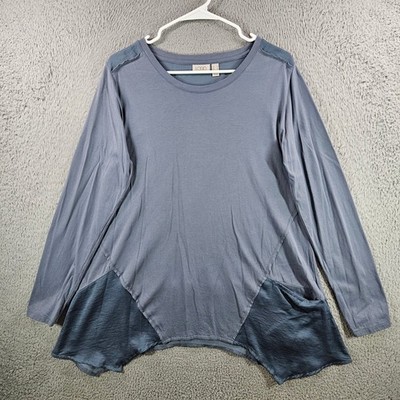 LOGO Lori Goldstein Womens Blue Gray Mixed Media Sharkbite Tunic Top Size M