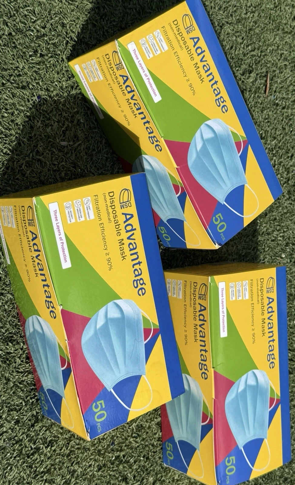 150 Disposable Face Masks 3 Layer WS Advantage 3 Boxes 50 Each New