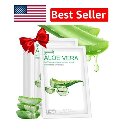 Soothing Aloe Vera Face Masks - 10 Natural Sheets for Clear, Radiant Skin
