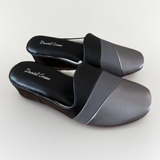Daniel Green Denise Scuff Slipper Metallic Silver Gray Black Wedge Women 7.5 W