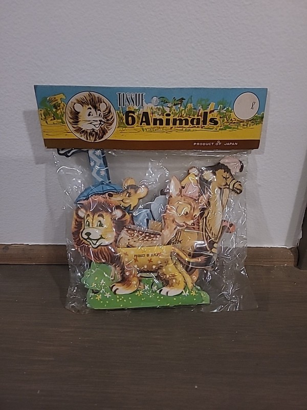 Vtg Tissue Paper Birthday Decorations Animals Lion Elephant Camel Giraffe Japan