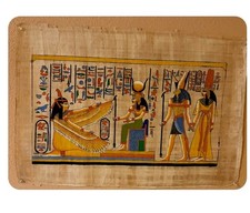 Handmade Egyptian Papyrus with vivid color designs. showing pharaoh and wives.