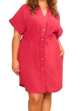 Plus Marsala V-Neck Dolman Waist Cinch Midi Shirt Dress