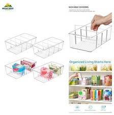 Food Storage Organizer Bins 4 Pack Clear Plastic 4 Compartments Kitchen