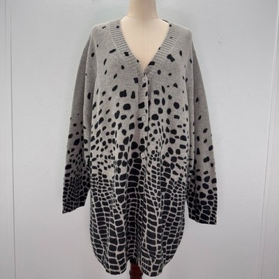 NWT Marina Rinaldi Grey Leopard Print Wool Blend Cardigan Sweater 20-22 Mobwife