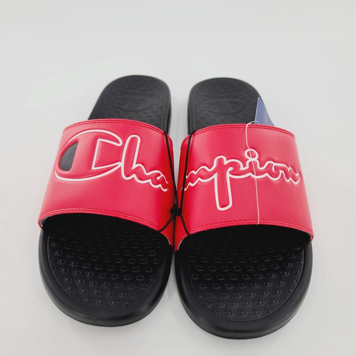 Champion Super Slide Split Script Sandals Men s Size 13 Red Black
