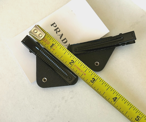 Prada Barrettes 2 Hair Black Clip Silver Tone Metal - Picture 4 of 11