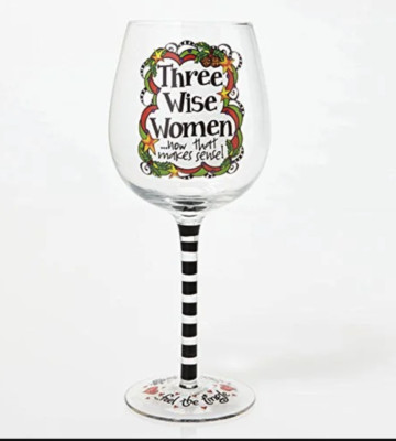 ENESCO SUZY TORONTO THREE WISE WOMEN GLASS LARGE WINE GOBLET 16 FL.OZ