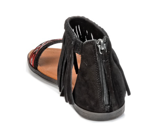 Sandalias con flecos Minnetonka Marruecos talla 6 negras gamuza bordadas con cremallera trasera planas - Imagen 7 de 9