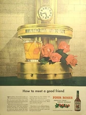 Four Roses Whiskey Art Deco Railway Information Desk Vintage Print Ad 1946