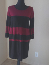 AB STUDIO WOMENS BURGANDY & BLACK STRIPED SWEATER DRESS SIZE M LONG SLEEVE