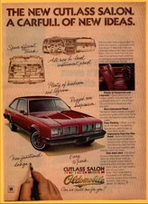 GM Oldsmobile Cutlass Salon Sedan Car - Print Ad Poster / Promo Art 1977