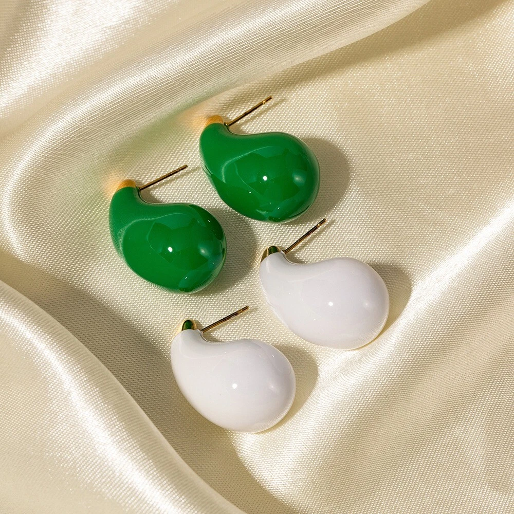 Stainless Steel Water Drop Earrings Green Exaggerate Earrings Women