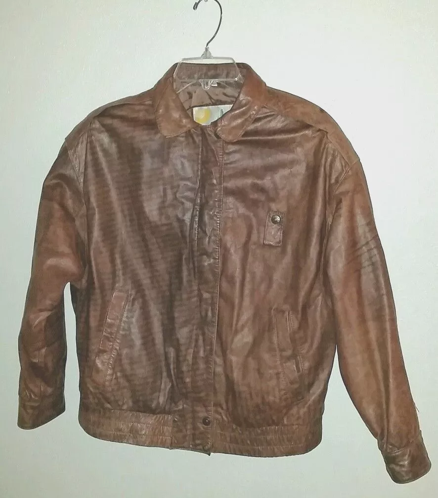 VTG 90 s Brown LUIS ALVEAR Leather Jacket with Pockets Bomber Style Size M