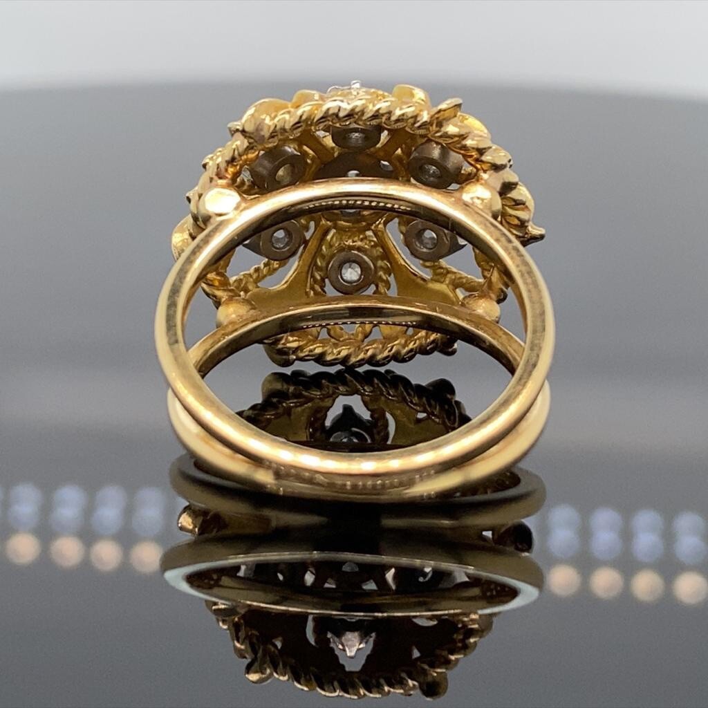 18Kゴールド デザインリング✴︎used ✴︎ JABEL 18k Yellow Gold 0.40Ctw Diamond Vintage Flower Ring