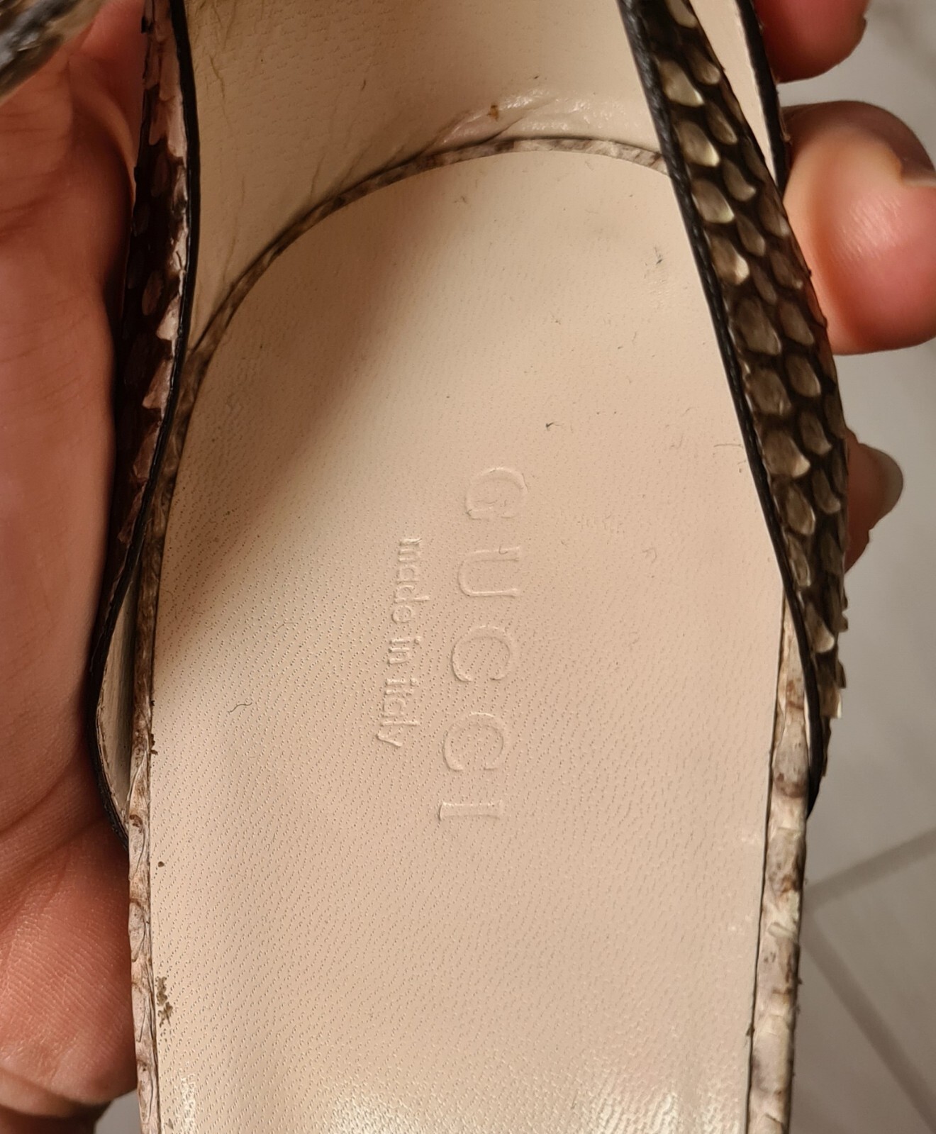 GUCCI BEIGE BROWN PYTHON PLATFORM PEEP TOE ANKLE … - image 4