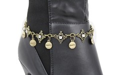 Fun Women Fashion Boot Bracelet Antique Gold Metal Chain Anklet Shoe Happy Charm