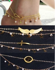 Rose Gold Adjustable Anklet Foot Chain 8 Dragonfly Cross Ankle Barefoot Gift S16