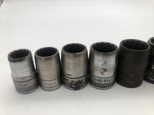 Vintage Tapered Knurled S-K Socket Lot 1/2 Drive SAE 9 Pcs 9/16 - 1 1/16 READ - Picture 2 of 9